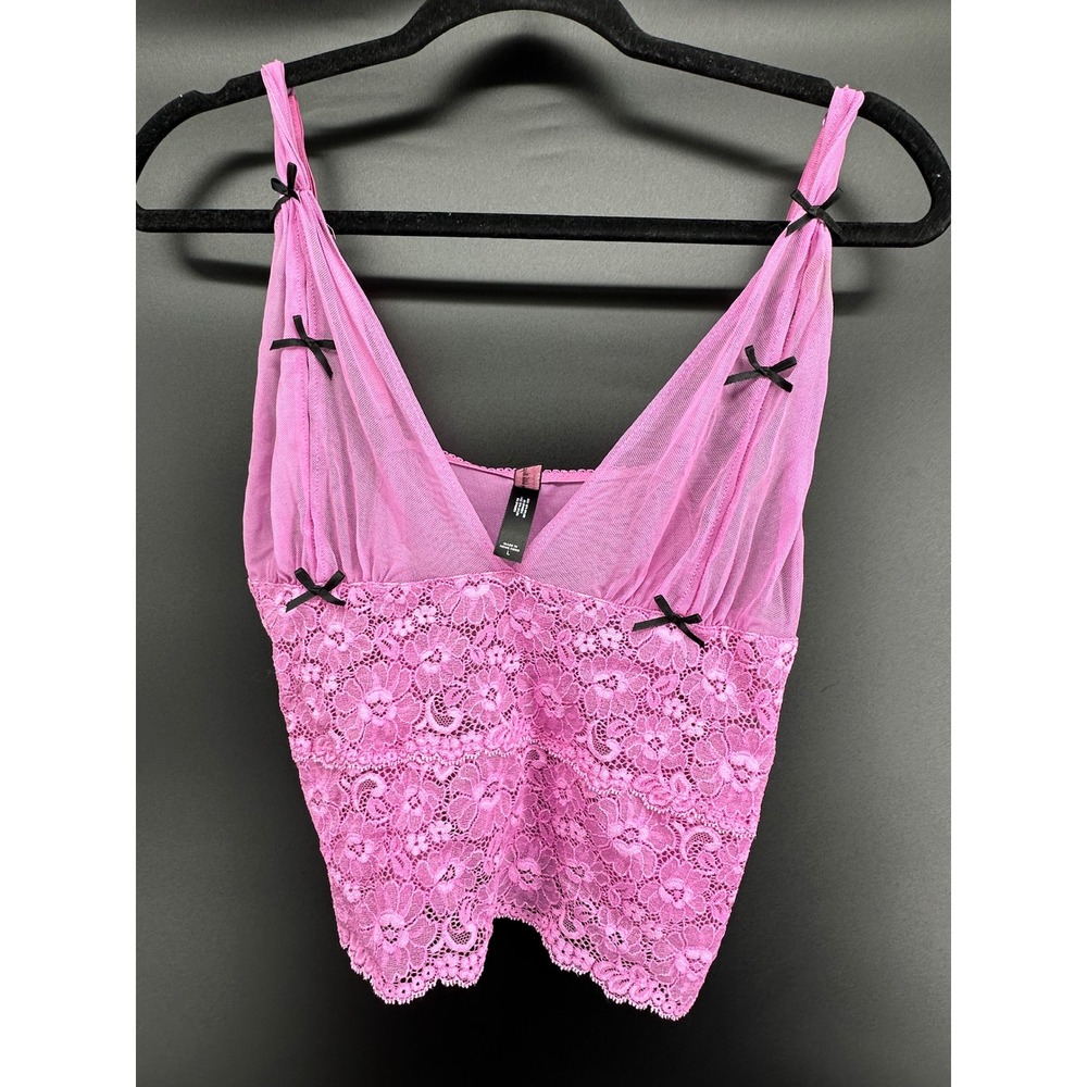 Victorias Secret Sexy Little Things Lace Mesh Bow Camisole Top Purple Large - Picture 2 of 6